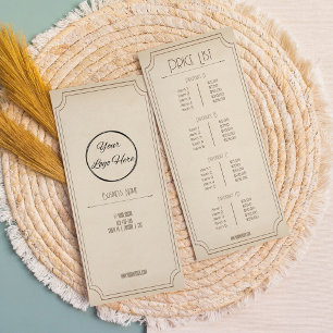 vintage antique with logo and branding price list rack card