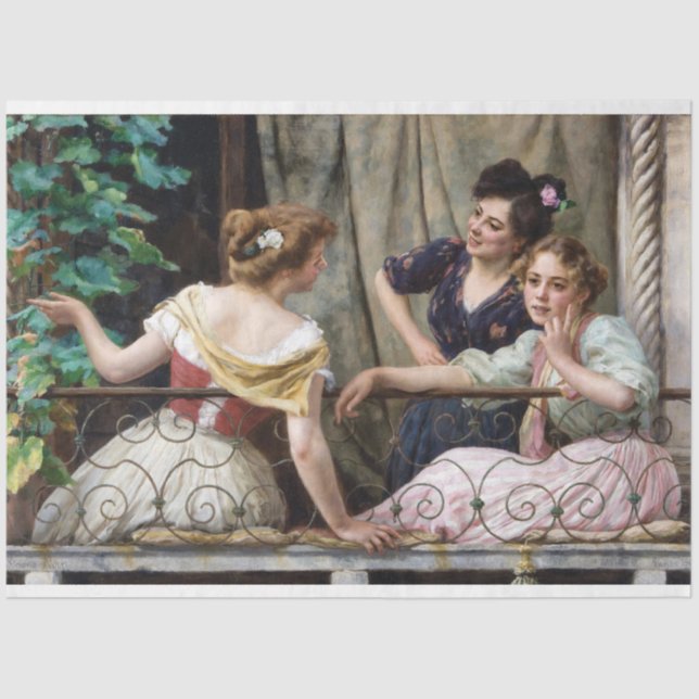 Vintage Antique Woman Scene Decoupage Tissue Paper (Front)