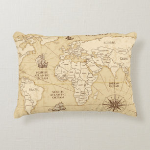 Vintage antique world map with countries boundarie accent pillow