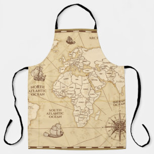Vintage antique world map with countries boundarie apron