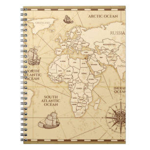 Vintage antique world map with countries boundarie notebook