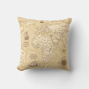 Vintage antique world map with countries boundarie throw pillow