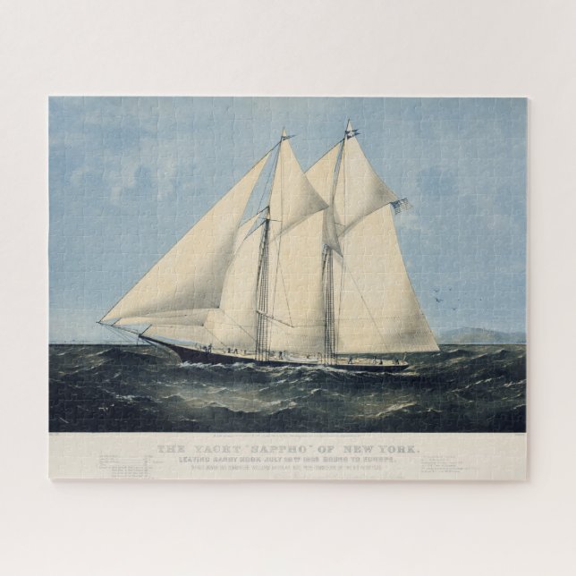 Vintage Antique Yacht Sailboat Seascape Jigsaw Puzzle (Horizontal)
