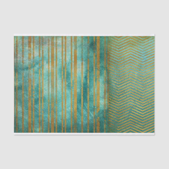 Vintage Antiqued Distressed Turquoise Decoupage Tissue Paper (Front)