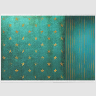 Vintage Antiqued Distressed Turquoise Decoupage Tissue Paper