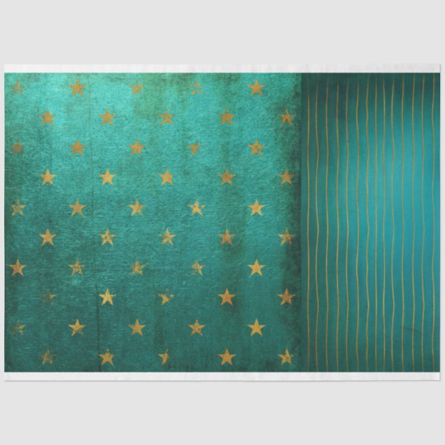 Vintage Antiqued Distressed Turquoise Decoupage Tissue Paper (Front)