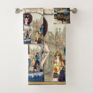 Vintage Anton Pieck Art Bath Towel Set