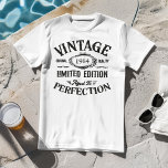 Vintage Any Age Birth Year T-Shirt<br><div class="desc">Add a dash of humour and a pinch of perfection to your birthday attire with our latest offering! This uproarious birthday-themed, whiskey-design t-shirt boasts a unique charm. Embrace the aging process in style with the catchy phrase, 'Aged to Perfection'! This limited-edition apparel can be personalized with your birth year, making...</div>