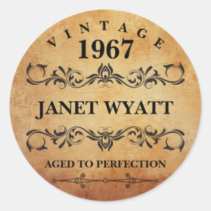 Vintage Any Age Birthday Classic Round Sticker