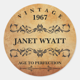Vintage Any Age Birthday Classic Round Sticker