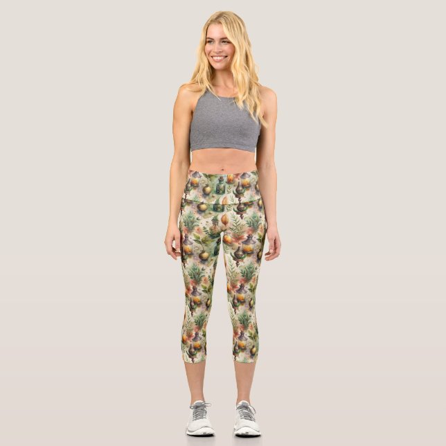 Vintage Apothecary Bottles Pattern (1) Capri Leggings (Front)