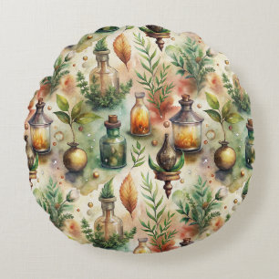 Vintage Apothecary Bottles Pattern (1) Round Pillow