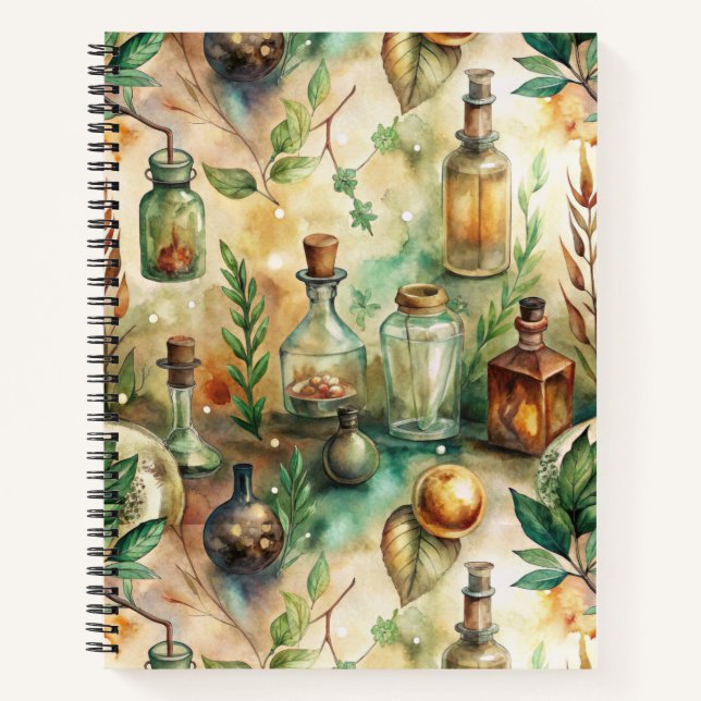 Vintage Apothecary Bottles Pattern (2) Notebook (Front)