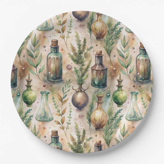 Vintage Apothecary Bottles Pattern (3) Paper Plate (Front)