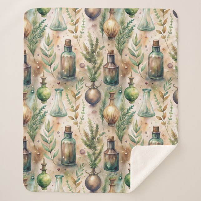 Vintage Apothecary Bottles Pattern (3) Sherpa Blanket (Front)