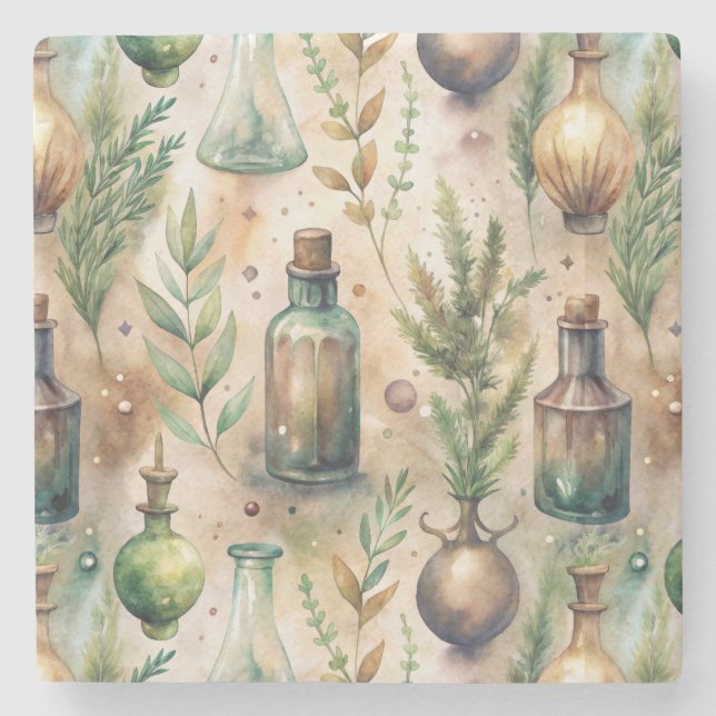 Vintage Apothecary Bottles Pattern (3) Stone Coaster (Front)