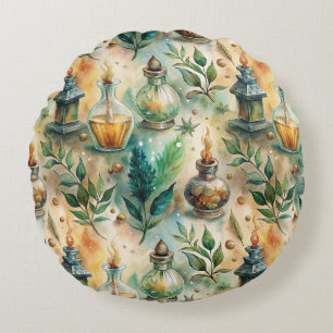 Vintage Apothecary Bottles Pattern (4) Round Pillow