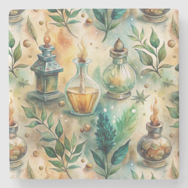 Vintage Apothecary Bottles Pattern (4) Stone Coaster (Front)
