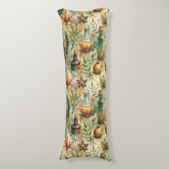 Vintage Apothecary Bottles Pattern (6) Body Pillow (Front Vertical)