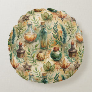 Vintage Apothecary Bottles Pattern (6) Round Pillow