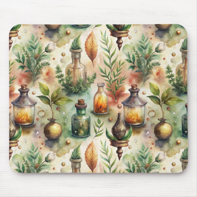 Vintage Apothecary Bottles Pattern Mouse Pad (Front)