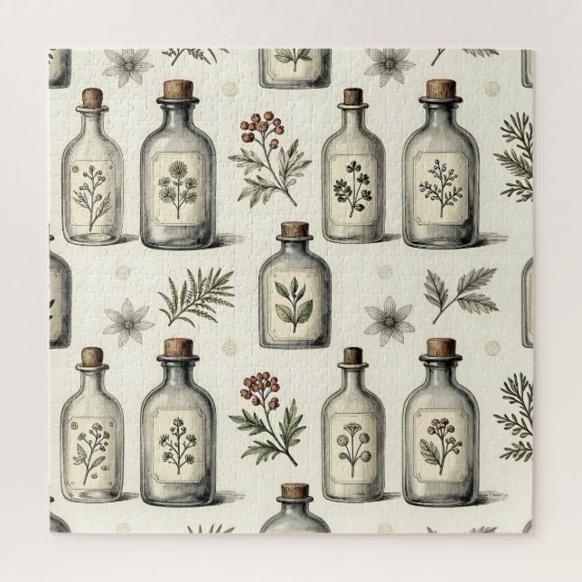 Vintage Apothecary Herb Bottles Pattern Jigsaw Puzzle (Vertical)