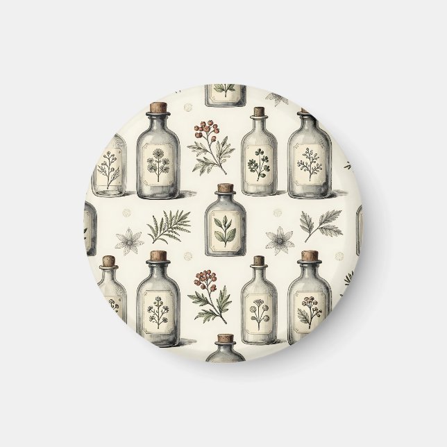 Vintage Apothecary Herb Bottles Pattern Magnet (Front)