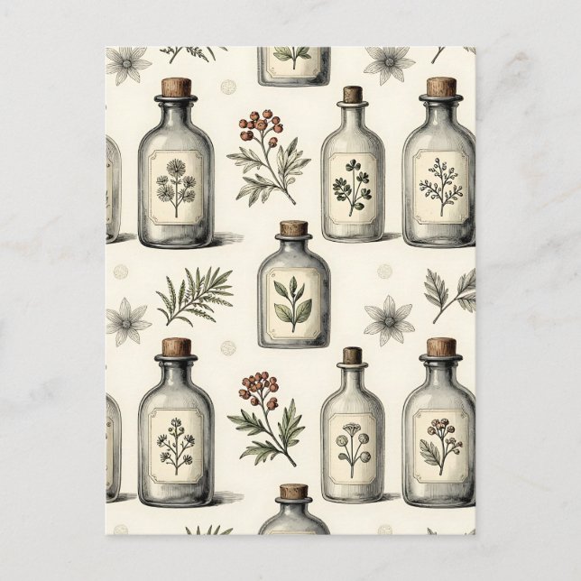 Vintage Apothecary Herb Bottles Pattern Postcard (Front)