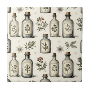 Vintage Apothecary Herb Bottles Pattern Tile