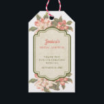 Vintage Apple Blossom Bridal Shower Gift Tag<br><div class="desc">This beautiful apple blossom tag has a classic vintage feel. The tag features apple blossoms on the top and bottom of the decorative damask label. In the centre is decorative red text that reads "Thank You for Celebrating with Us". You can customize this tag with a name and date. The...</div>