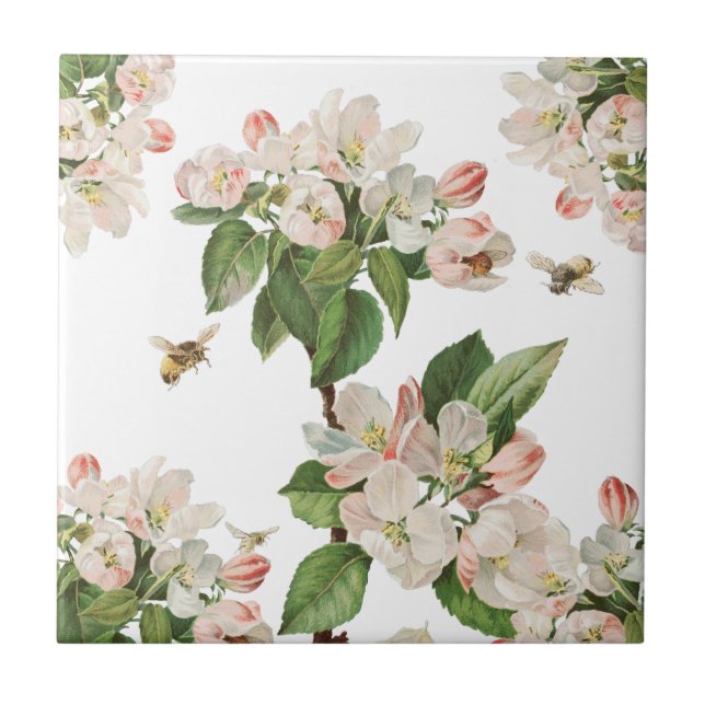 Vintage apple blossom ceramic tile (Front)