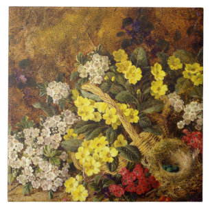 Vintage Apple Blossom Primroses and Bird's Nest Tile