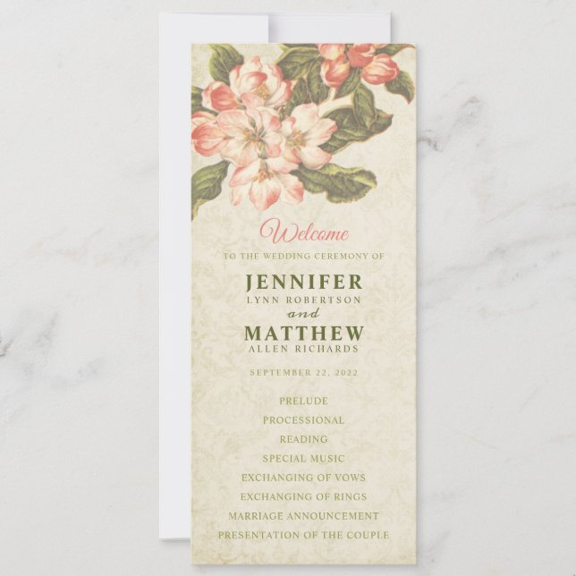Vintage Apple Blossom Wedding Program (Front)