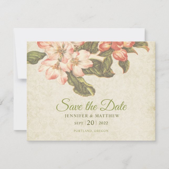 Vintage Apple Blossom Wedding Save the Date Card (Front)