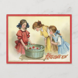 Vintage Apple Bobbing Halloween Postcard