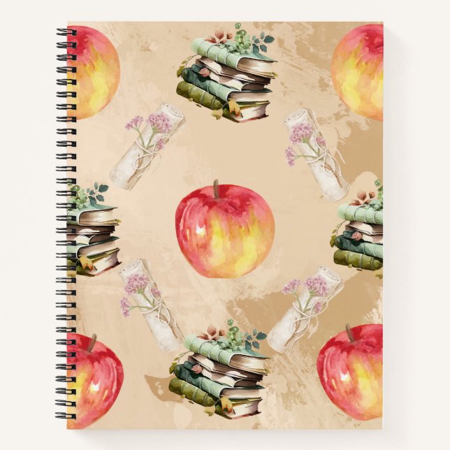 Vintage Apple & Book Pattern – Cozy Fall Vibe (Front)