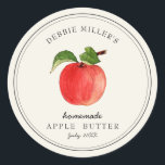 Vintage Apple Butter Homemade Jam jar Classic Round Sticker<br><div class="desc">Rustic simple hand painted watercolor vintage style Apple Butter label on off white background. 
Use for your homemade jam's or anything you choose. Makes great gift. Fill your information on label and enjoy.</div>