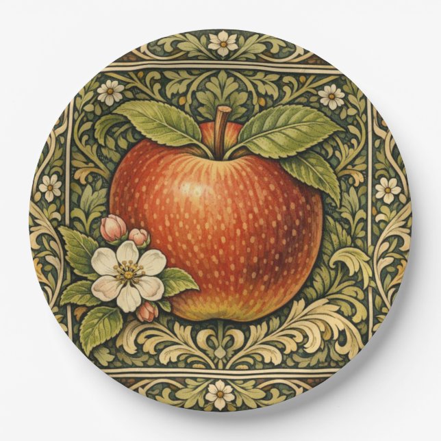 Vintage apple painting  paper plate (Front)