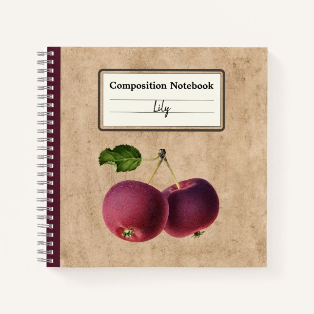 Vintage Apples on a Twig Personalized Composition Notebook (Front)