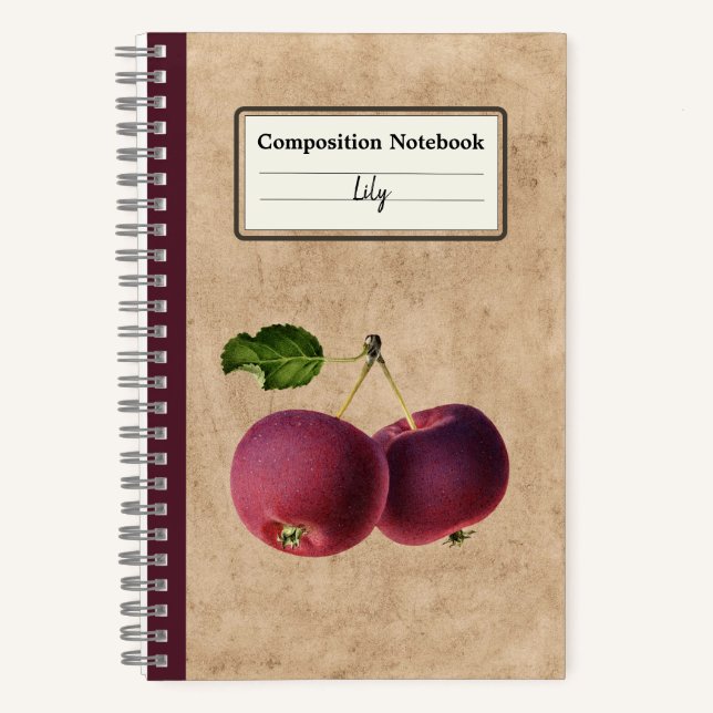 Vintage Apples on a Twig Personalized Composition Notebook (Front)