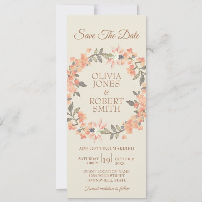 Vintage Apricot Floral Save The Date Invitation (Front)