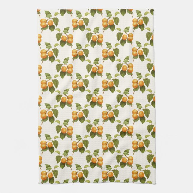 Vintage Apricot Fruit Orchard Pattern Kitchen Towel (Vertical)