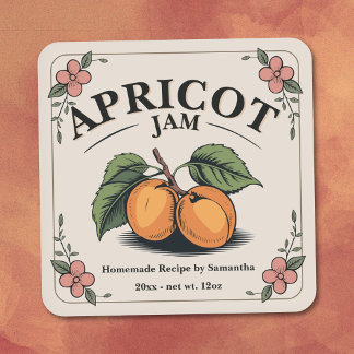 Vintage Apricot Jam Label Sticker with Blossoms