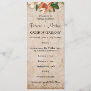 Vintage Apricot Lilies Wedding Program