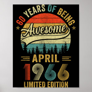 Vintage april 1966 60 years old 60th birthday men poster