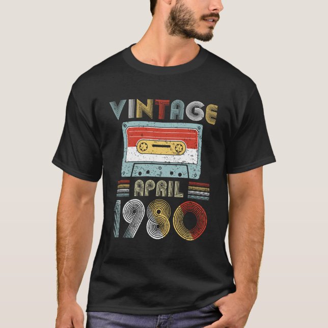 Vintage April 1980 Birthday Cassette Tape T-Shirt (Front)