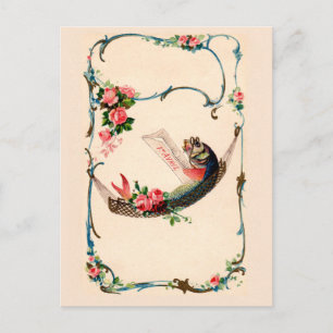 Vintage April Fish in a Hammock, April Fools Day Postcard