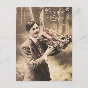 Vintage April Fools Day Man Fish Gift Holiday Postcard