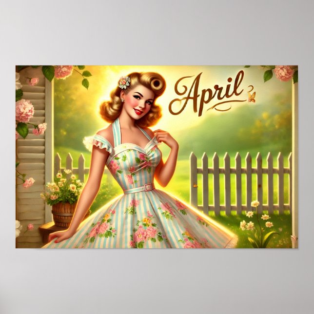 Vintage April Pin-Up Spring Garden Poster (Front)