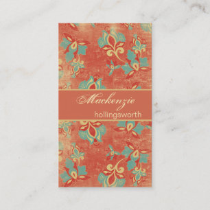 Vintage Aqua and Tangerine Floral Business Card